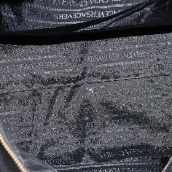 VERSACE Sunface Boston Bag Leather 2way Black Gold Auth ki5390V - Picture 12 of 16